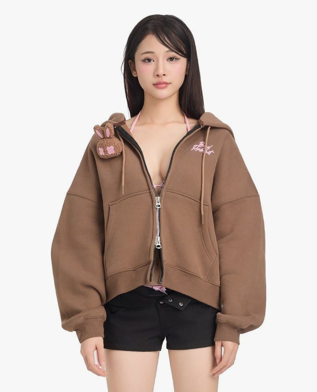 BAD RABBIT CLUB - Áo khoác phối mũ unisex Logo Rabbit