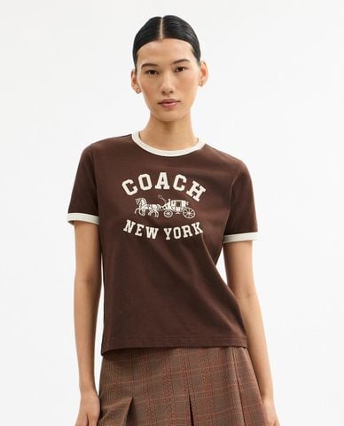 COACH - Áo thun nữ cổ tròn Horse And Carriage Ringer 