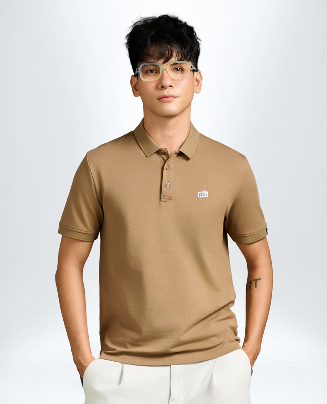 PILI - Áo polo nam tay ngắn phối patch logo