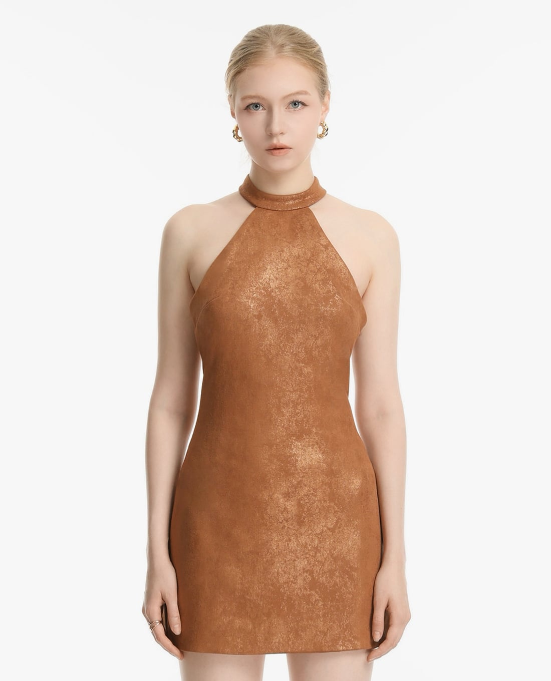 The phia - đầm mini cổ yếm ánh kim velvetine - Maison Online