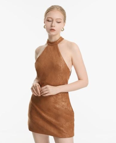 THE PHIA - Đầm mini cổ yếm ánh kim Velvetine 
