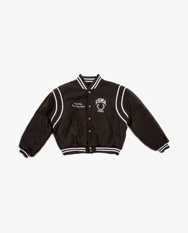  STRESSMAMA - Áo khoác bomber unisex cổ V tay dài Varsity 