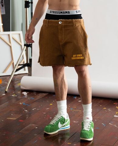  STRESSMAMA - Quần short unisex ống rộng rách gấu Splatter 
