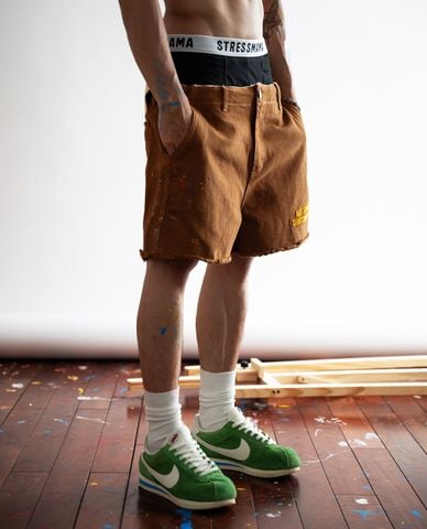  STRESSMAMA - Quần short unisex ống rộng rách gấu Splatter 