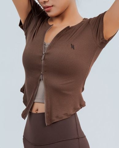  AZURA - Áo tập luyện nữ cổ V tay ngắn phom ôm 