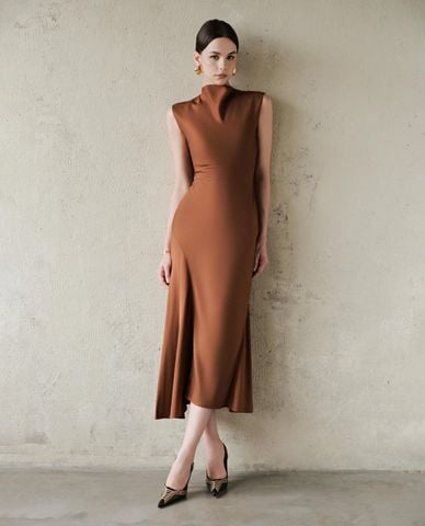  LARMES - Đầm sát nách midi cổ cao dáng xòe Inez 