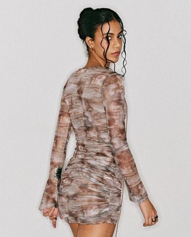  DEZUS - Đầm body mini tay dài thắt dây Egance 