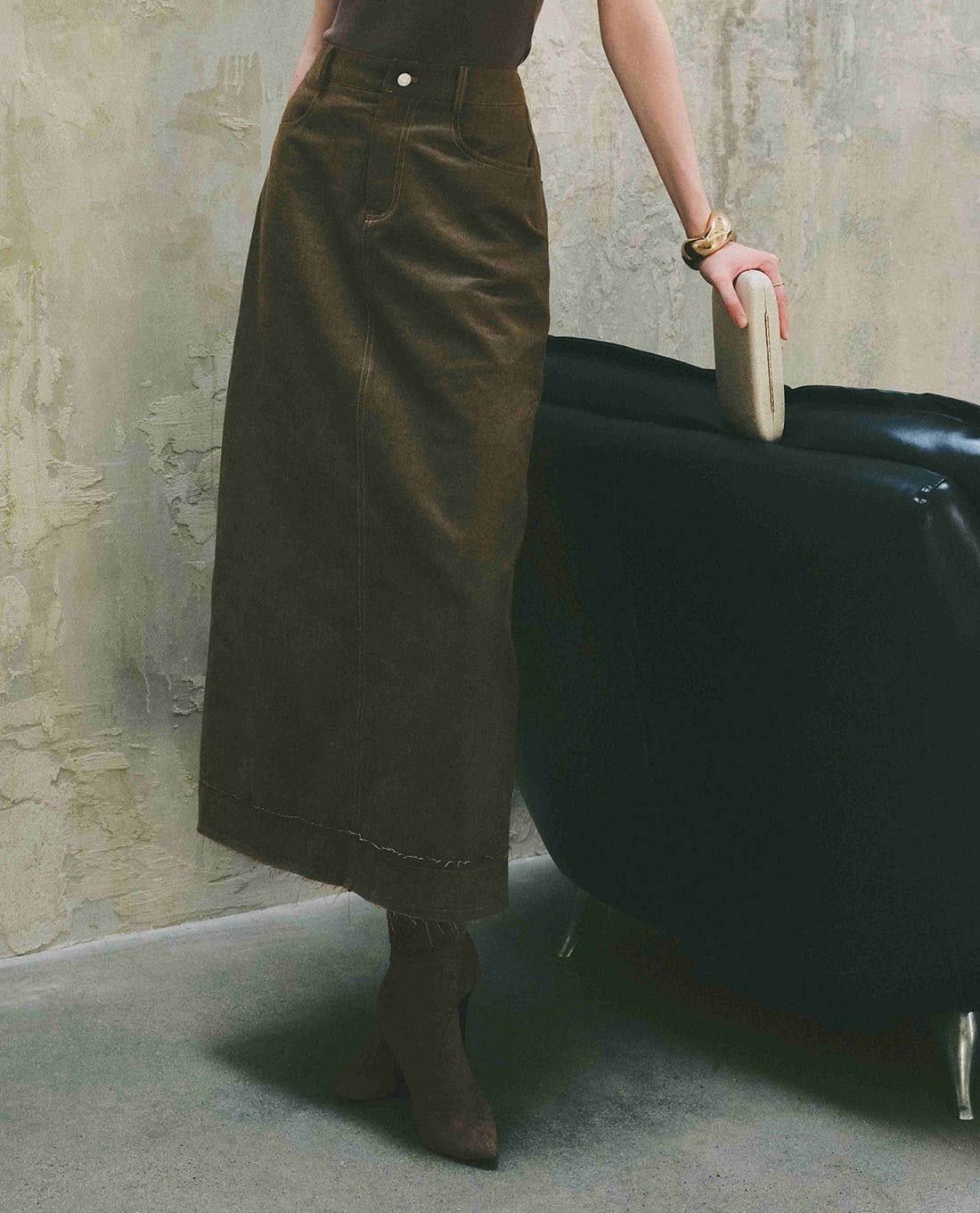 DEZUS - Chân váy denim midi cạp cao Erendira