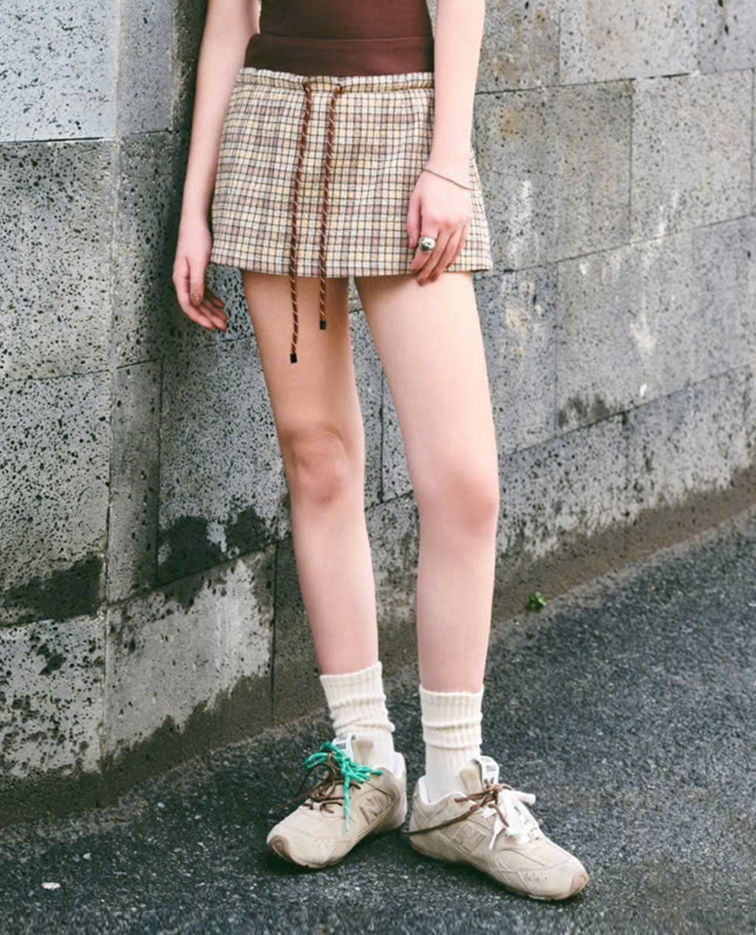 DEZUS - Chân váy chữ A mini phối dây rút Blowe