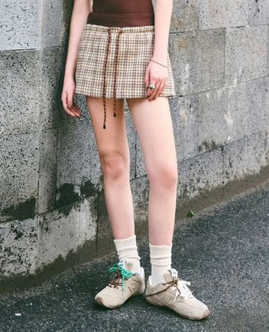  DEZUS - Chân váy chữ A mini phối dây rút Blowe 