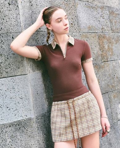  DEZUS - Chân váy chữ A mini phối dây rút Blowe 