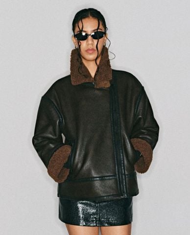  DEZUS - Áo khoác da nữ viền lông Sculpted 