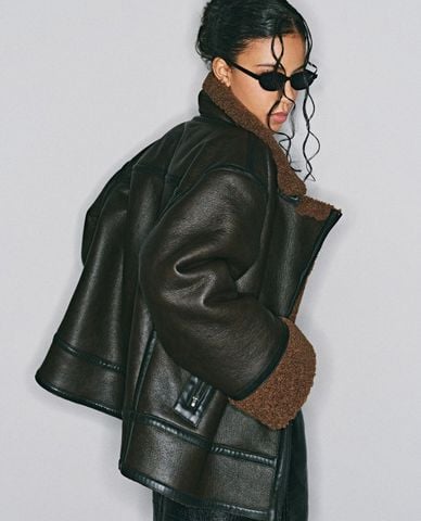  DEZUS - Áo khoác da nữ viền lông Sculpted 