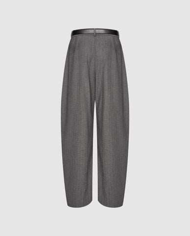  URBAN REVIVO - Quần nữ ống rộng kẻ sọc kèm thắt lưng 
