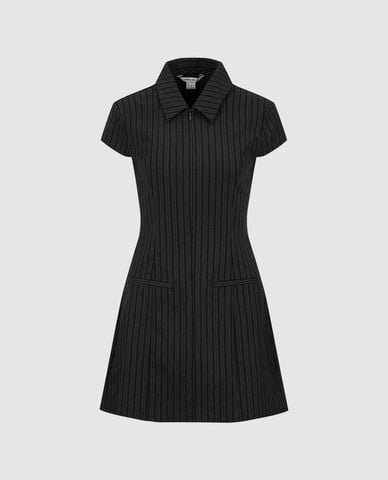  URBAN REVIVO - Đầm polo mini dệt kim kẻ sọc 