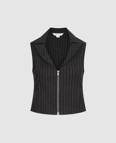  URBAN REVIVO - Áo sát nách nữ cổ V kẻ sọc khóa zip 