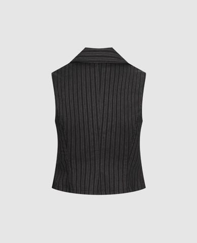  URBAN REVIVO - Áo sát nách nữ cổ V kẻ sọc khóa zip 