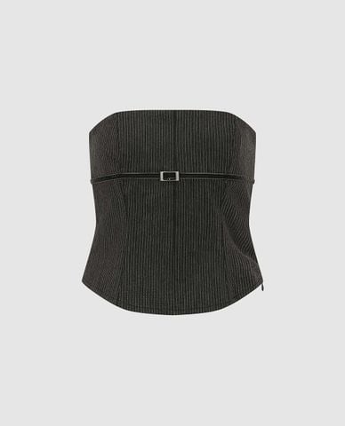  URBAN REVIVO - Áo corset nữ kẻ sọc kèm đai 