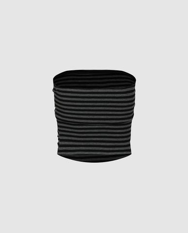  URBAN REVIVO - Áo kiểu nữ cúp ngực kẻ sọc nhún 