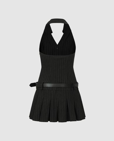  URBAN REVIVO - Đầm sát nách mini xếp li phối thắt lưng 