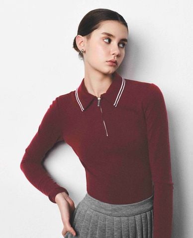  DEZUS - Áo polo nữ cổ bẻ tay dài phom ôm Wander 