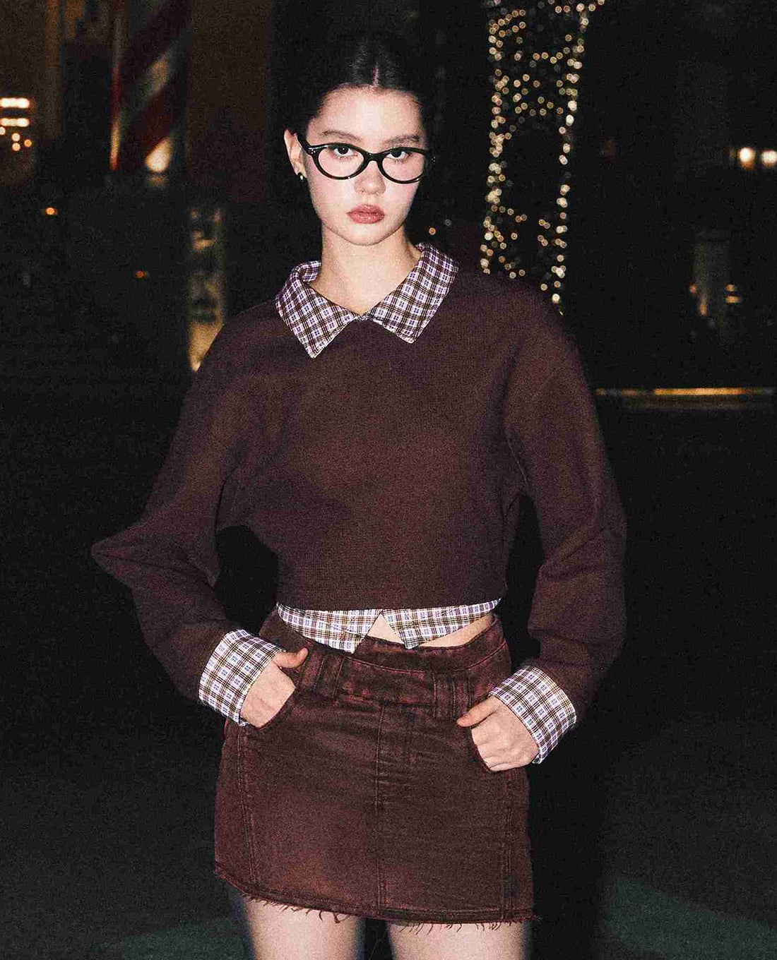 DEZUS - Áo croptop nữ tay dài phối cổ sơ mi Stargaze