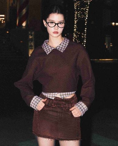  DEZUS - Áo croptop nữ tay dài phối cổ sơ mi Stargaze 