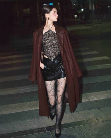  DEZUS - Áo khoác da nữ dáng dài phối thắt lưng Opaline 