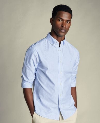  CHARLES TYRWHITT - Áo sơ mi nam cổ bẻ tay dài Washed Oxford Stripe 