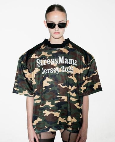  STRESSMAMA - Áo thun unisex cổ tròn tay ngắn Camouflage 