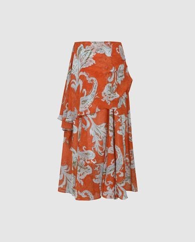  URBAN REVIVO - Chân váy xếp tầng midi họa tiết hoa 