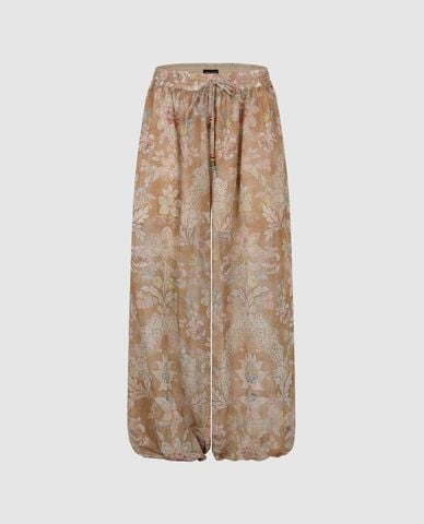  URBAN REVIVO - Quần nữ ống rộng lưng thun phối dây rút 