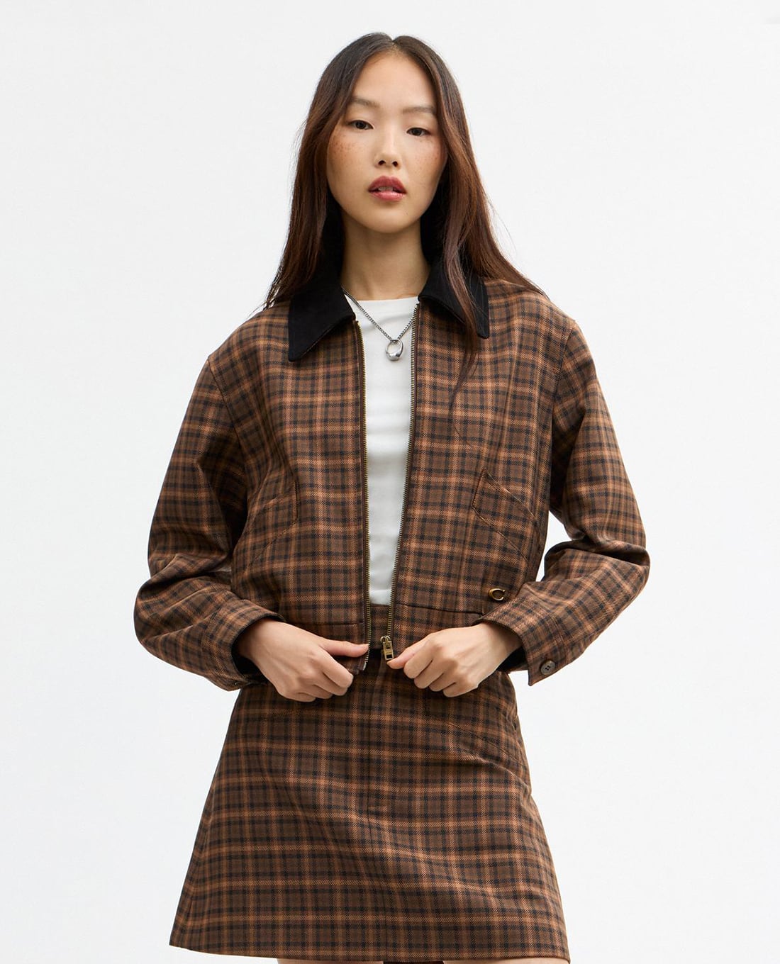 COACH - Áo khoác sơ mi nữ tay dài phom croptop