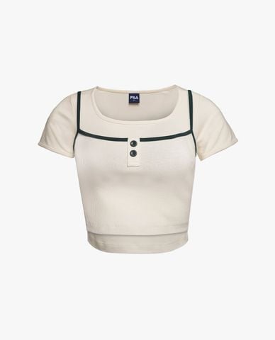  FILA - Áo croptop nữ cổ vuông phối layer Origin Club 