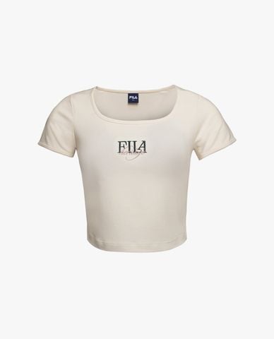  FILA - Áo croptop nữ cổ vuông phối layer Origin Club 