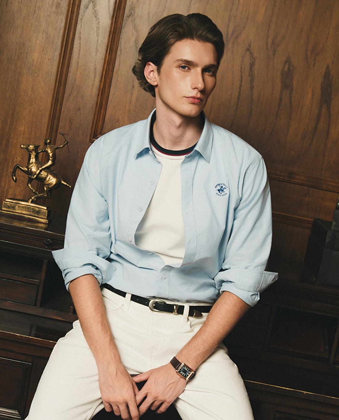 BEVERLY HILLS POLO CLUB - Áo sơ mi nam cổ bẻ tay dài thêu logo