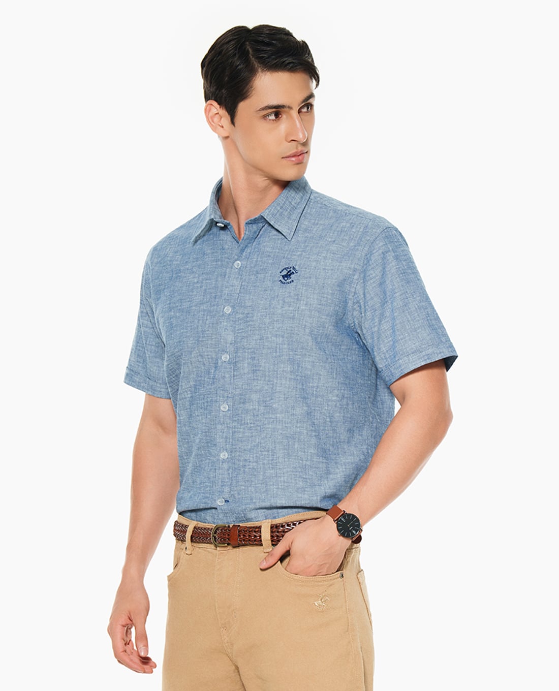 BEVERLY HILLS POLO CLUB - Áo sơ mi nam cổ bẻ tay ngắn thêu logo