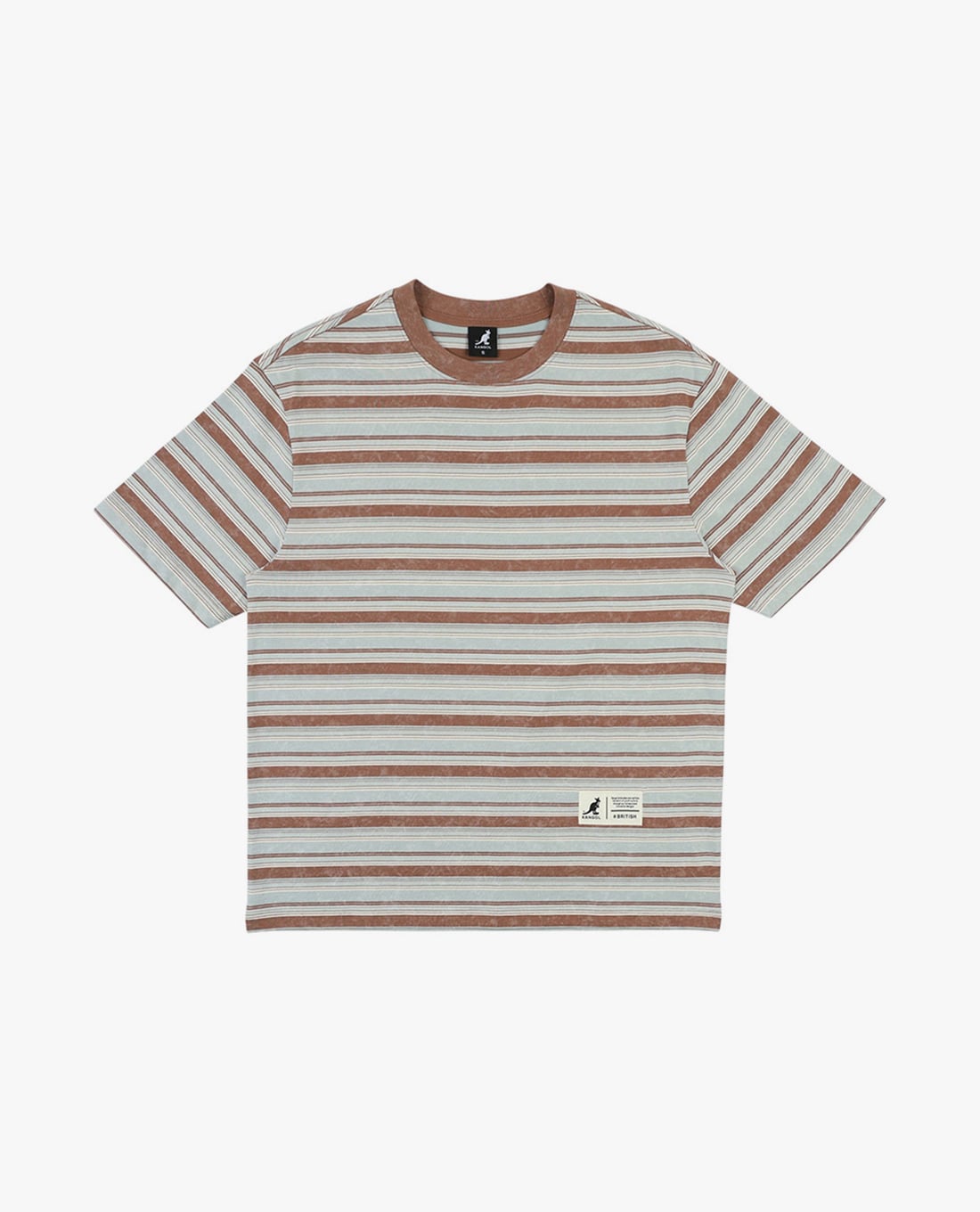 KANGOL - Áo thun unisex cổ tròn tay ngắn kẻ sọc