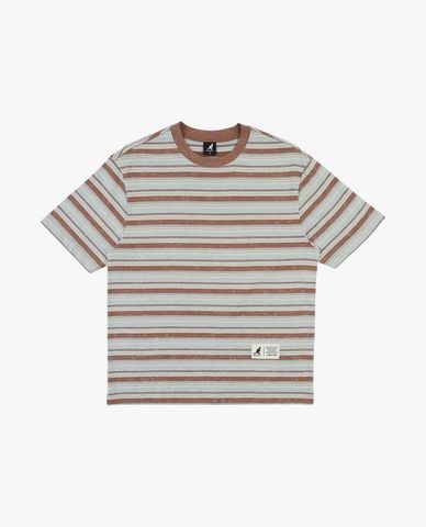  KANGOL - Áo thun unisex cổ tròn tay ngắn kẻ sọc 