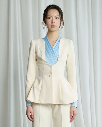  LARMES - Áo khoác blazer nữ cổ chữ U chiết eo Catherine 