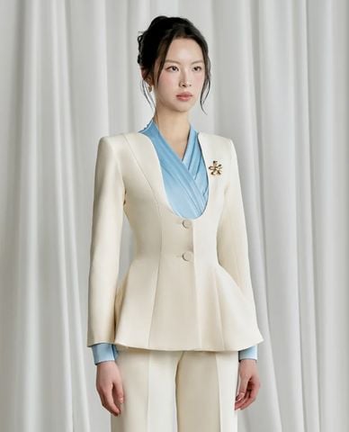  LARMES - Áo khoác blazer nữ cổ chữ U chiết eo Catherine 