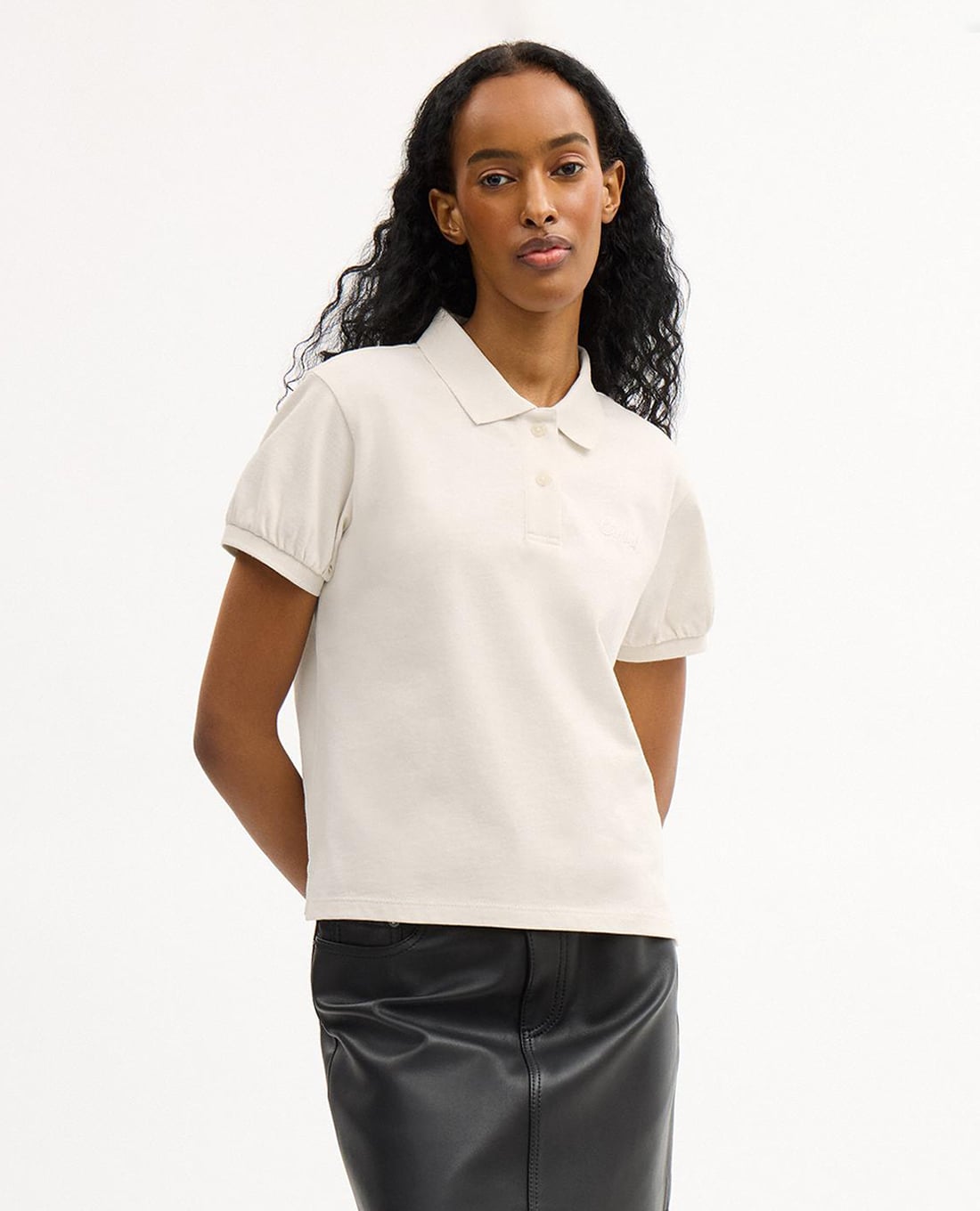 COACH - Áo polo nữ cổ bẻ tay ngắn thêu logo