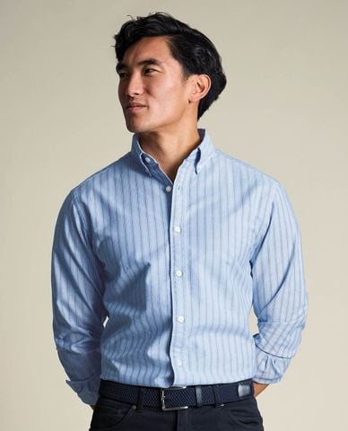  CHARLES TYRWHITT - Áo sơ mi nam cổ bẻ tay dài kẻ sọc Oxford 