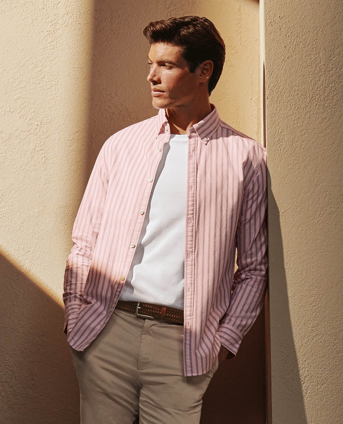 CHARLES TYRWHITT - Áo sơ mi nam cổ bẻ tay dài kẻ sọc Oxford