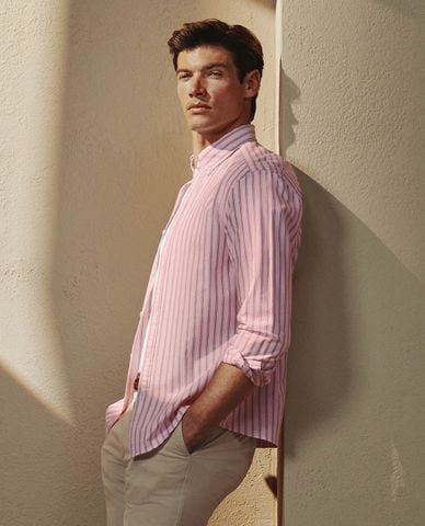  CHARLES TYRWHITT - Áo sơ mi nam cổ bẻ tay dài kẻ sọc Oxford 