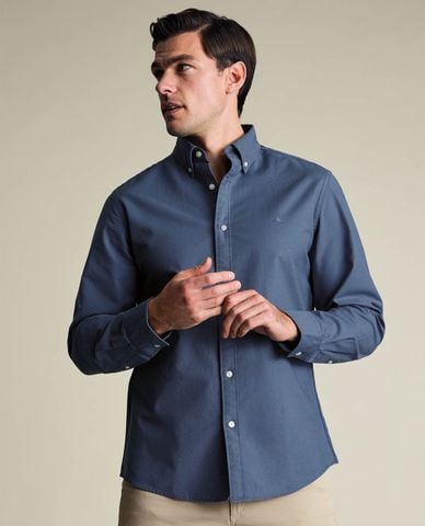  CHARLES TYRWHITT - Áo sơ mi nam cổ bẻ tay dài thêu logo 