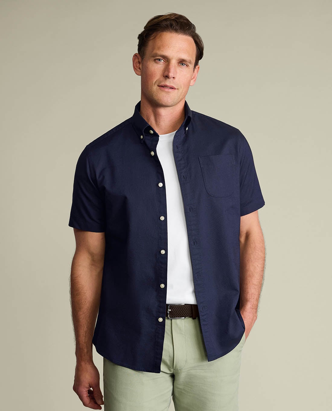 CHARLES TYRWHITT - Áo sơ mi nam cổ bẻ tay ngắn phối túi