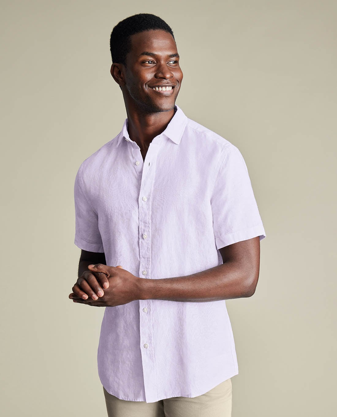 CHARLES TYRWHITT - Áo sơ mi nam cổ bẻ tay ngắn Pure Linen