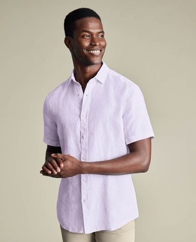  CHARLES TYRWHITT - Áo sơ mi nam cổ bẻ tay ngắn Pure Linen 