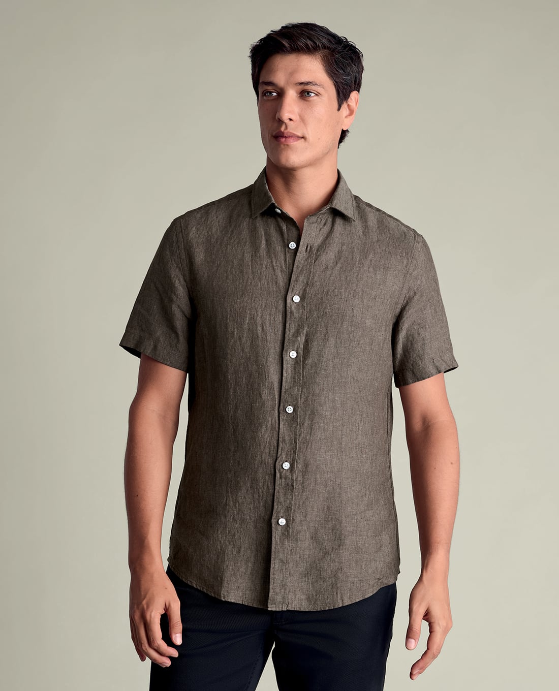 CHARLES TYRWHITT - Áo sơ mi nam cổ bẻ tay ngắn Pure Linen